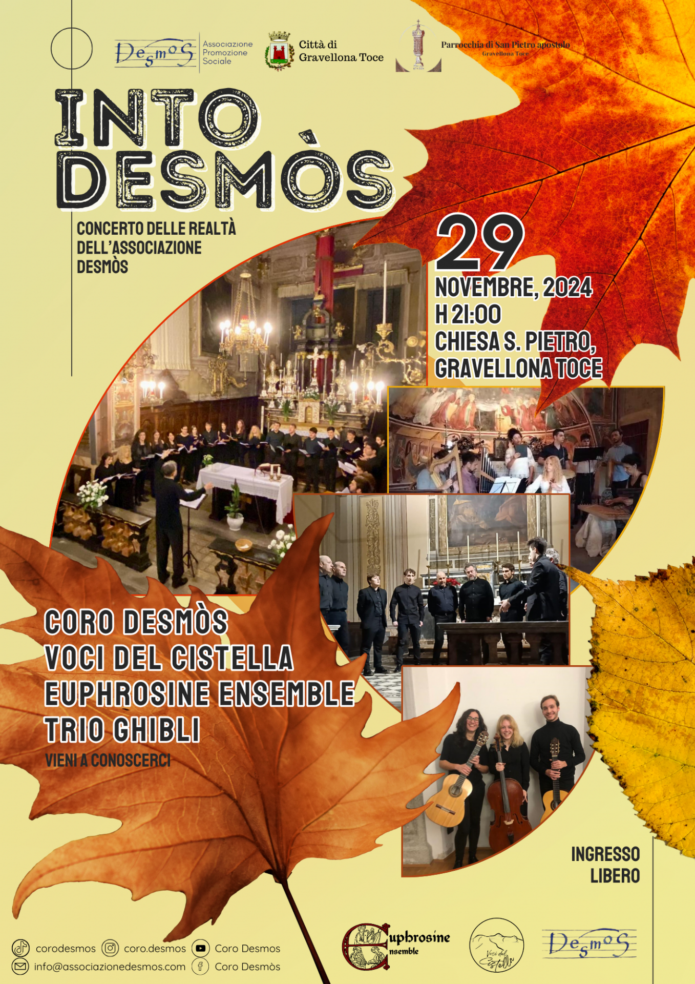 Foto dei cori inserite in una cornice con foglie autunnali